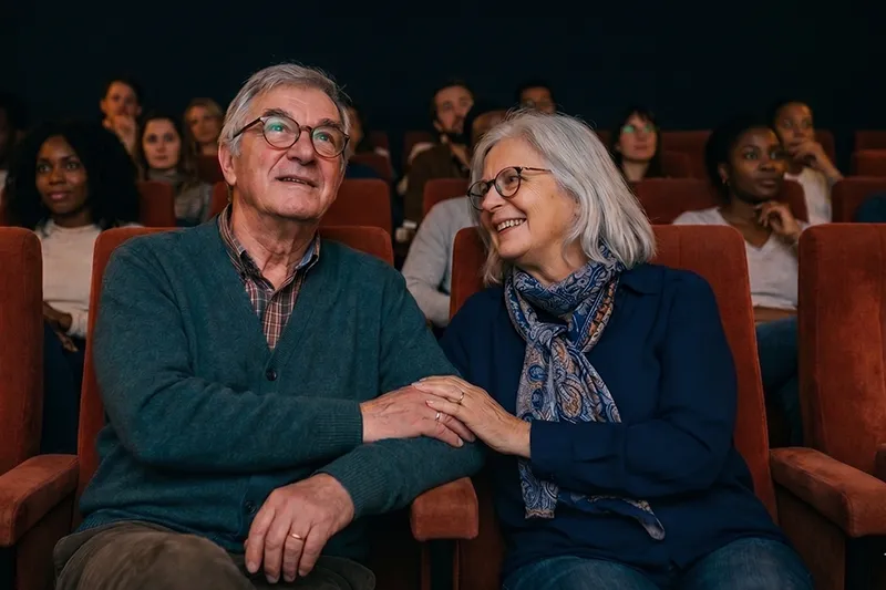 Un compagnon pour les sorties, un couple au cinéma