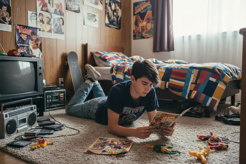 Un adolescent dans une chambre en 1980 