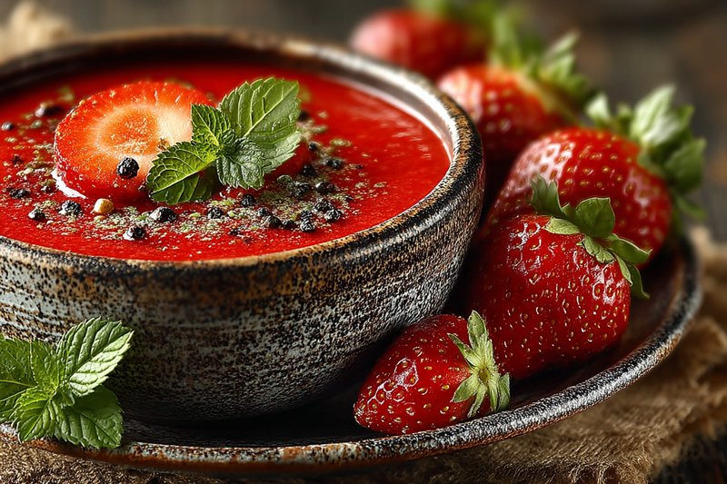 Soupe froide de fraises au basilic