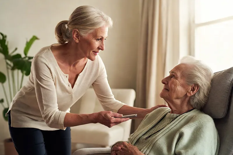 Femme proche de la retraite en train de s'occuper d'une personne âgée