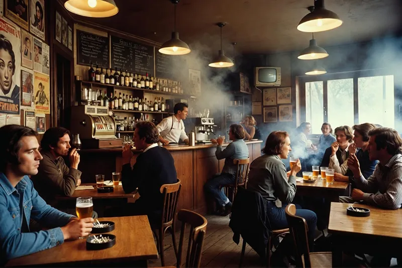 Un bar tabac dans les années 1970, tout le monde fumait