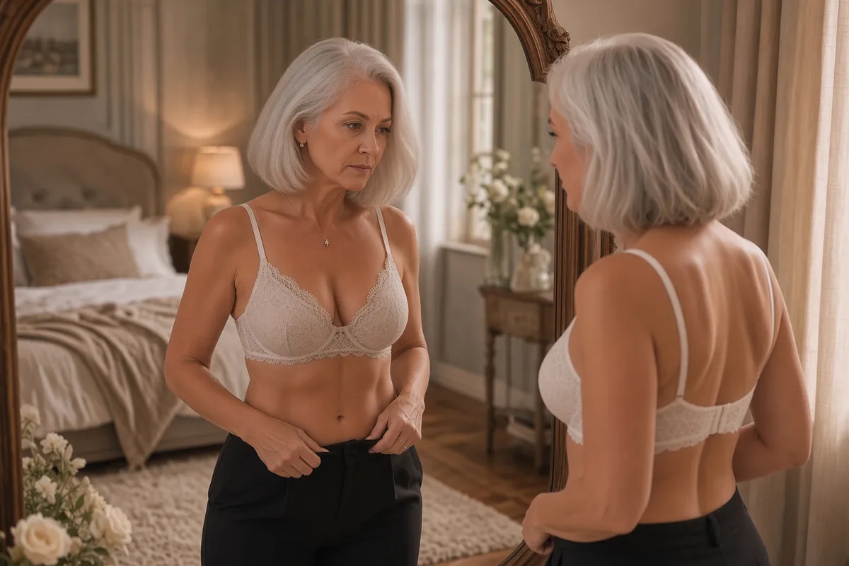 Valérie, 51 ans, est devant le miroir de la chambre. Le pantalon noir de l’hiver dernier passe encore. Mais il faut rentrer le ventre... Valérie, 51 ans, est devant le miroir de la chambre. Le pantalon noir de l’hiver dernier passe encore. Mais il faut rentrer le ventre...